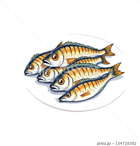 Vsai fresh whole fish seafood on white plate illustration 134728382