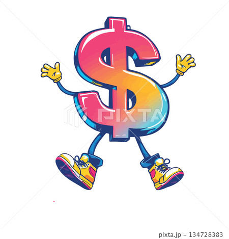 Vsai dollar sign character walking on white background Vsai dollar sign character walking on white background 134728383