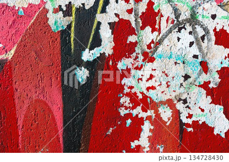 Abstract Urban Graffiti Texture in Red, White, Pink with 90s Grunge Style 134728430