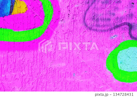 Abstract Neon Graffiti with Pink, Green, Blue, Yellow Colors in Y2K and 90s Style 134728431