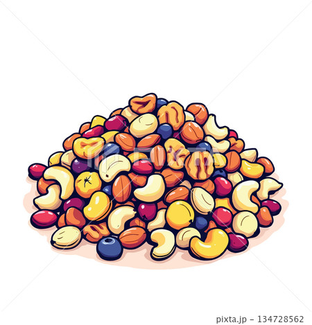 Vsai trail mix nuts and berries pile on white background 134728562