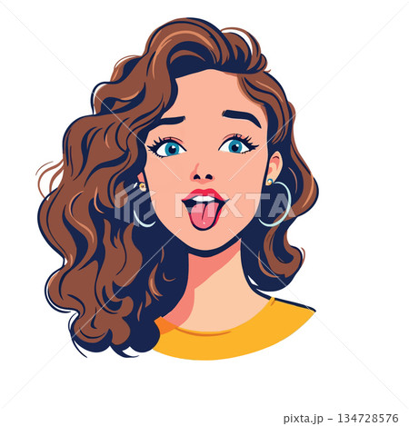 Vsai woman cartoon character sticking out tongue playfully Vsai woman cartoon character sticking out tongue playfully 134728576
