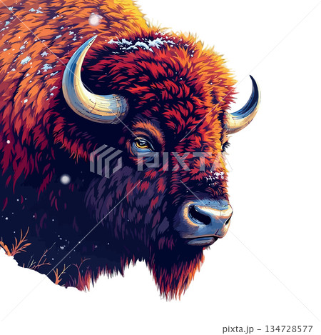 Vsai bison head art pop style with winter snow 134728577