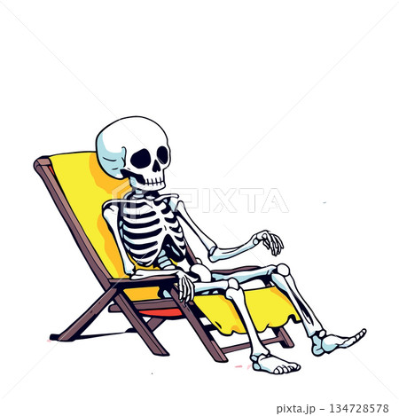 Vsai skeleton relaxing in deck chair on vacation Vsai skeleton relaxing in deck chair on vacation 134728578
