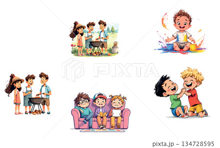 Vsai children friends engaging various activities illustration set 134728595