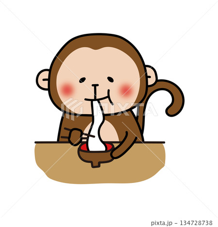 お雑煮のお餅を食べている猿 134728738