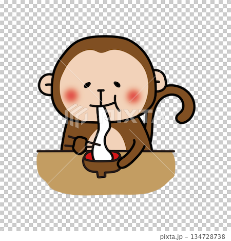 お雑煮のお餅を食べている猿 134728738