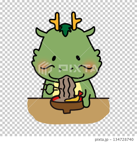 年越しそばを食べているかわいい龍 年越しそばを食べているかわいい龍 134728740