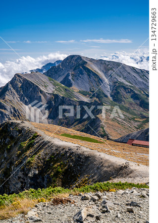 白馬岳のレリーフ（顕彰碑）から見る白馬三山の白馬鑓ヶ岳　白馬大池～北アルプス白馬岳縦走登山 134729663