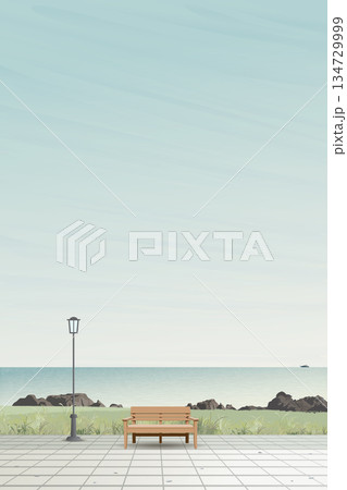 Public park at seaside have blue sky vertical background graphic illustration. 134729999