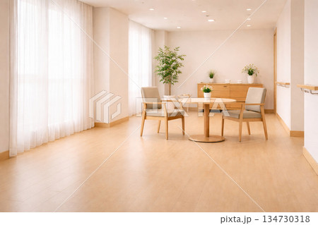 介護施設の談話スペースと穏やかな共有空間 134730318