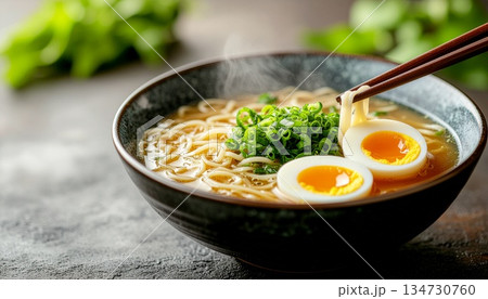 ゆで卵入りのラーメン 134730760