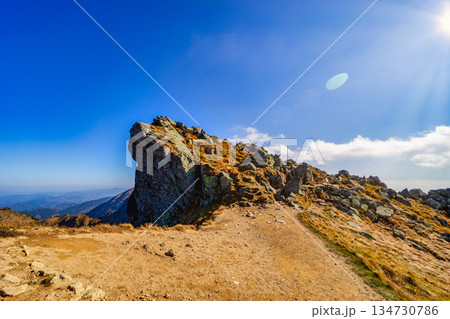 Autumn hiking trail on the ridge of Low Tatras mountains, Slovakia. 134730786