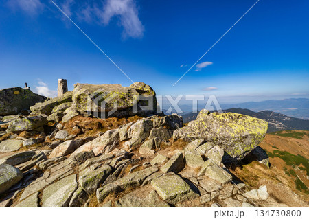 Autumn hiking trail on the ridge of Low Tatras mountains, Slovakia. 134730800