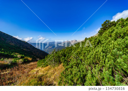 Autumn hiking trail on the ridge of Low Tatras mountains, Slovakia. 134730816