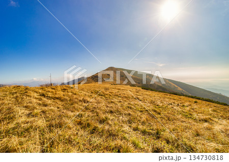 Autumn hiking trail on the ridge of Low Tatras mountains, Slovakia. 134730818
