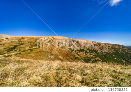 Autumn hiking trail on the ridge of Low Tatras mountains, Slovakia. 134730821