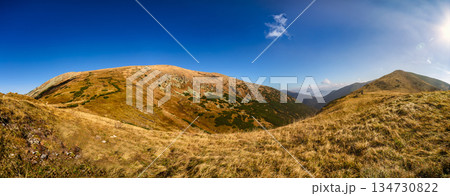 Autumn hiking trail on the ridge of Low Tatras mountains, Slovakia. 134730822