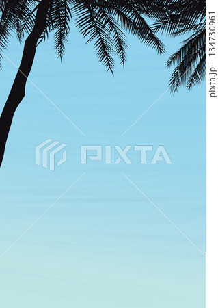 Silhouette palm trees with blue sky vertical background graphic illustration have blank space. 134730961