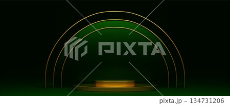 Green and gold podium stage with elegant arches 134731206