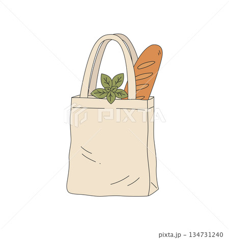 Eco-friendly craft bag with baguette and mint petals, perfect for decorating eco-shops, social media, and clothing prints Eco-friendly craft bag with baguette and mint petals, perfect for decorating eco-shops, social media, and clothing prints 134731240