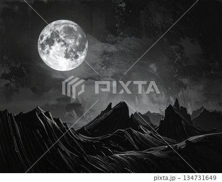 Full Moon Over Dark Ocean Fantasy Landscape 134731649