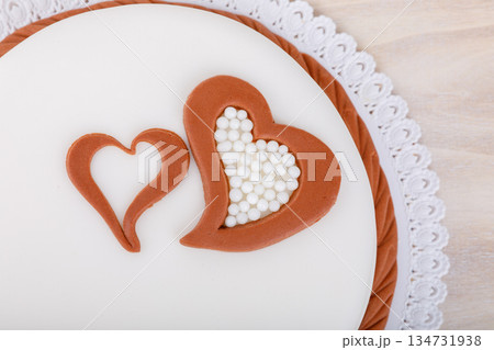 Close-up of Cake with Heart Decorations 134731938