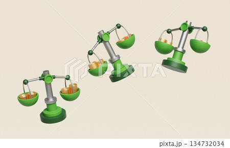 Financial Balance Scale with Gold Coins. 3D Rendering. 134732034