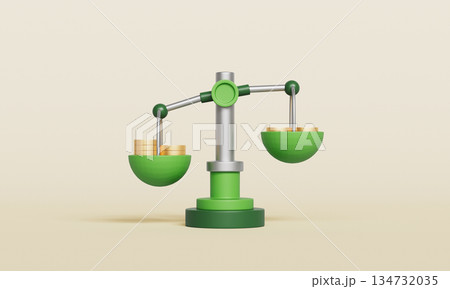 Financial Balance Scale with Gold Coins. 3D Rendering. 134732035