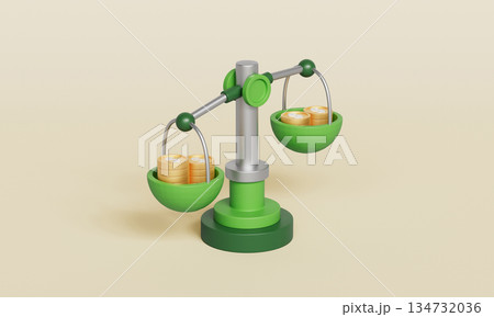 Financial Balance Scale with Gold Coins. 3D Rendering. 134732036