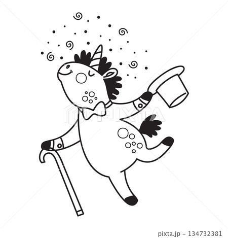 Cute cartoon unicorn gentleman coloring vector illustration 134732381