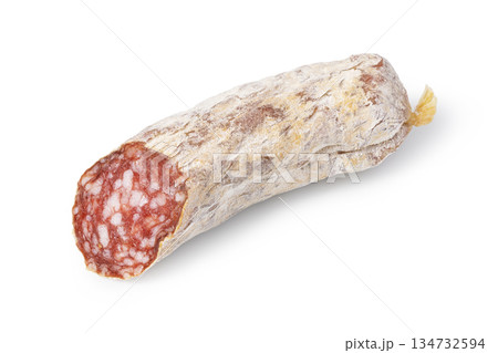 Cured pork salami block with visible texture closeup Cured pork salami block with visible texture closeup 134732594
