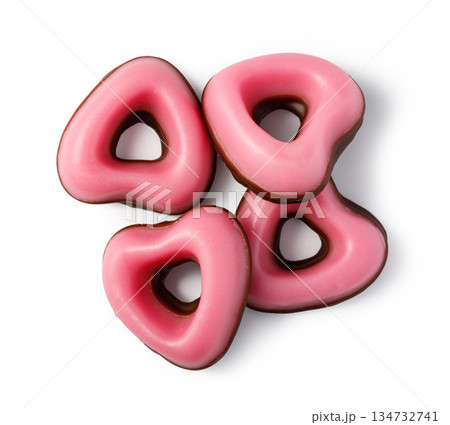 Pink heart cookies with chocolate glaze for valentine's day 134732741