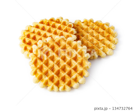 Golden baked waffles presenting delicious sweet pastry snack 134732764