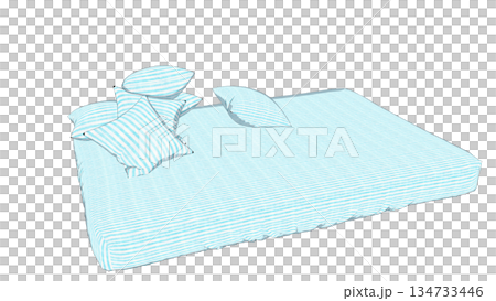 淺藍色床罩的床墊和枕頭插圖 134733446