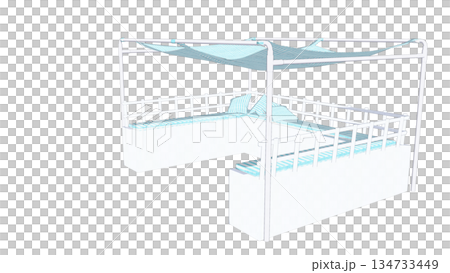 Illustration of a bench cushion with a sunshade seen from an angle Illustration of a bench cushion with a sunshade seen from an angle 134733449