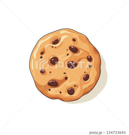 Cute chocolate chip cookie illustration with golden baked texture and glossy chips, isolated on white background, perfect for bakery designs. Cute chocolate chip cookie illustration with golden baked texture and glossy chips, isolated on white background, perfect for bakery designs. 134733643