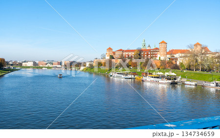 Wawel Castle in Krakow. The river embankment. 134734659
