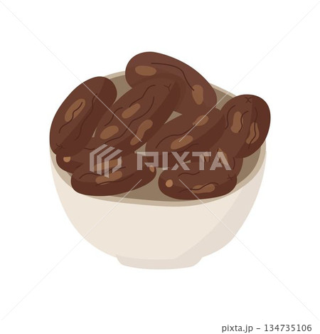Flat vector illustration of dates in a bowl, ideal for food blogs Flat vector illustration of dates in a bowl, ideal for food blogs 134735106