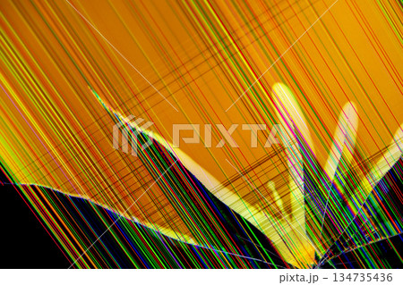 A vibrant abstract digital background displaying colorful lines radiating from a shattered screen, symbolizing technology error, malfunction, damage, and disruption 134735436