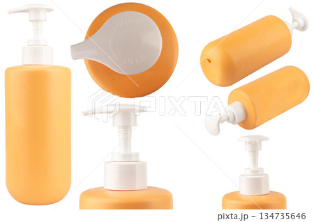 plastic spray bottle isolated on white background color orange plastic spray bottle isolated on white background color orange 134735646