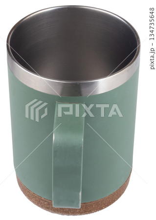 Stainless steel water mug  color green isolated on white background 134735648