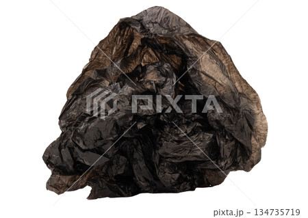crumpled black garbage bag isolated on white background crumpled black garbage bag isolated on white background 134735719