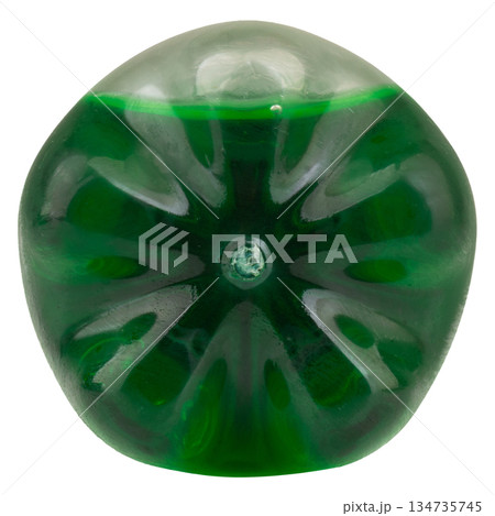 color green soft drink bottle isolated on white background bottom view 134735745