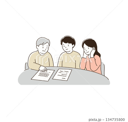 遺産相続や終活、施設入所について話し合う親子 134735800