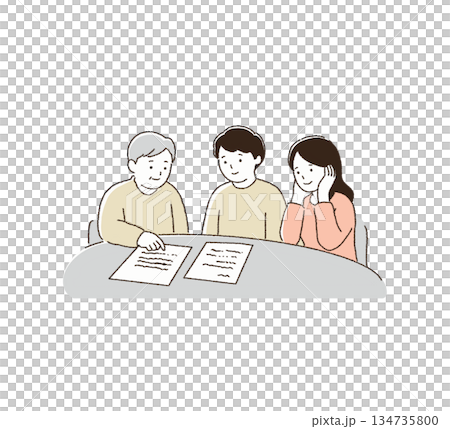 遺産相続や終活、施設入所について話し合う親子 134735800