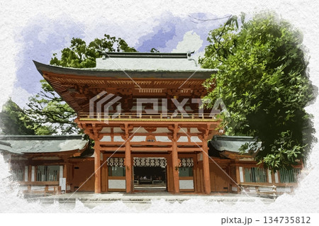 水彩画風 大宮 氷川神社 楼門 埼玉県さいたま市 水彩画風 大宮 氷川神社 楼門 埼玉県さいたま市 134735812