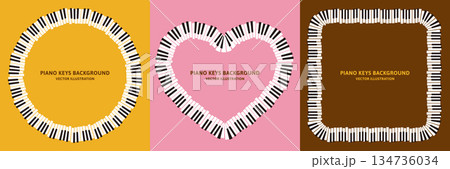 ピアノの鍵盤のレトロなデザインのベクターイラストデータ:フレーム素材セット ピアノの鍵盤のレトロなデザインのベクターイラストデータ:フレーム素材セット 134736034