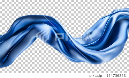 against a bright backdrop, a length of material is depicted in motion. it curves and drapes in a wave like form, with highlights and shadows emphasizing its shape 134736238