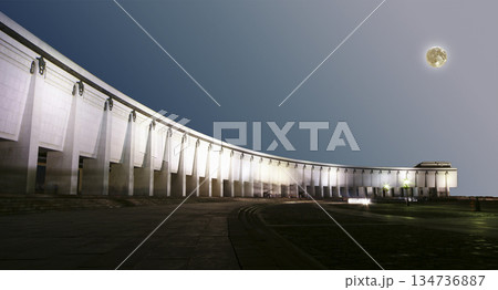 War memorial in Victory Park on Poklonnaya Hill (Gora) with the super moon, Moscow, Russia. The memorial complex constructed in memory of those who died during the Great Patriotic war 134736887